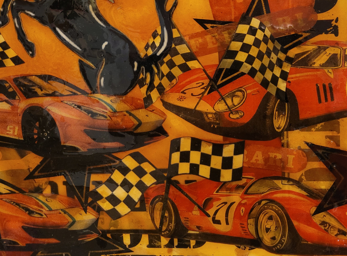 CAVALLINO FERRARI     Tableau Art Automobile sur toile réalisé par RSPK.      Œuvre originale inspirée de l'univers FERRARI, technique mixte, série vintage, certificat d'authenticité fourni.